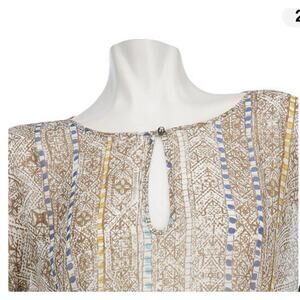 CV by Cynthia Vincent Tribal Print Sheer Kaftan Tunic Natural Tan Large